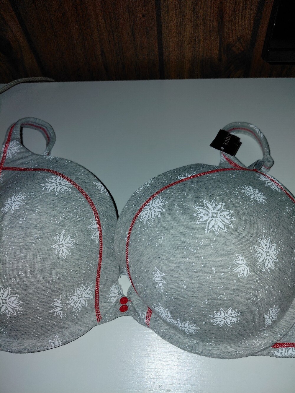 Gray & Red Snowflake  Bra